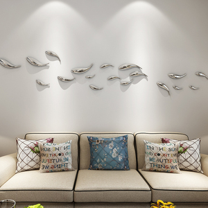 客厅沙发电视背景墙壁饰金属鱼挂件创意电镀鱼墙饰卧室墙面装饰品