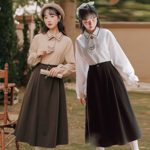 复古学院风套装裙子日系学生韩版姐妹闺蜜装裙森系两件套女洋气