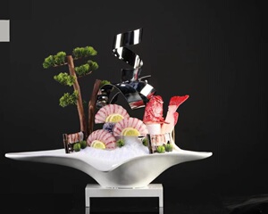 仿真帝王蟹模型黑金鲍东星斑象拔蚌刺身三文鱼姿造食