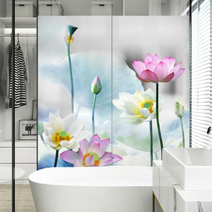 精盾家居旗舰店天猫玻璃贴纸荷花窗贴防走光静电磨砂贴膜家用浴室