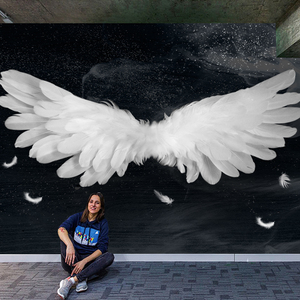 3d立体舞蹈室直播间工作室装饰墙天使翅膀背景墙壁纸壁画羽毛墙纸