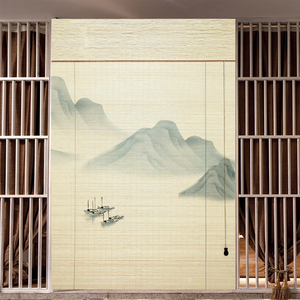 竹帘卷帘窗帘门帘隔断屏风印画帘子卷拉式古风装饰挂帘升降遮阳帘