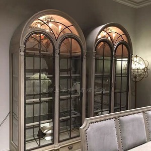 art家具建筑复兴拱形半圆酒柜 美式实木雕刻玻璃柜门餐边柜展示柜