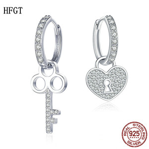 HFGT耳环女欧美爱情锁S925纯银浪漫钥匙不对称放过敏气质耳钉