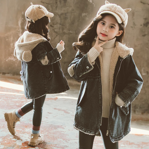 女童牛仔羊羔绒外套韩版宽松上衣中大童儿童加绒加厚秋冬洋气风衣
