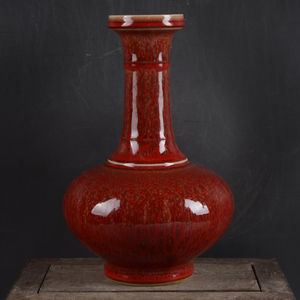 景德镇建国瓷厂厂货瓷器颜色釉鸡血红赏瓶古玩古董收藏精品瓷器