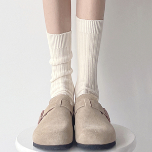 TADESI保暖白色堆堆袜子女针织长袜日系米色粗线复古长筒jk棉袜in