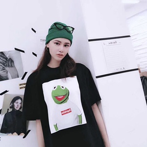 hab supreme 18ss tee科米蛙 青蛙短袖夏新款男女 情侣圆领 t恤