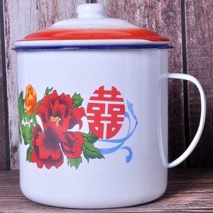 超大号大水尹正老式陶瓷杯瓷缸铁搪瓷杯特大加厚复古大容量耐高温