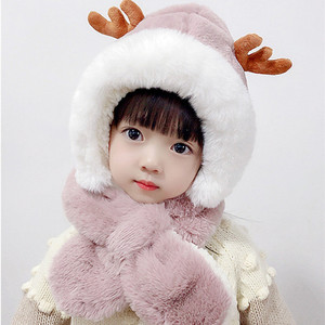 儿童鹿角帽子围脖一体帽秋冬季男女宝宝加绒加厚护耳帽保暖防风帽