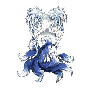 纹身贴防水九尾狐蓝色天使翅膀持久正品仿真刺青贴纸长久不掉逼真