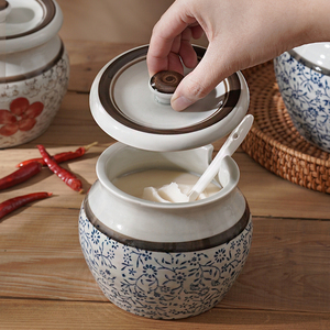 日式装猪油罐子家用耐高温陶瓷带盖辣椒油罐油泼辣子罐厨房陶瓷罐