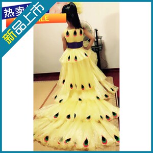 儿童环保服装手工制作塑料袋孔雀拖尾裙亲子表演服时装秀舞台演出