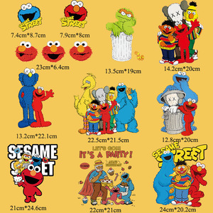 潮牌kaws卡通人物t恤衣服胶印贴a级过粉印花热转印芝麻街烫画0605