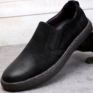 外贸男鞋新款休闲皮鞋男真皮透气软底套脚单鞋牛皮牛筋底驾车鞋子