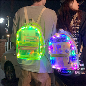 新品果冻女包防水彩灯LED发光透明双肩包电音节沙滩塑料背包书包