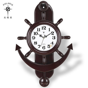 北极星船舵挂钟钟表个性创意北欧式舵手客厅装饰静音地中海摆钟新