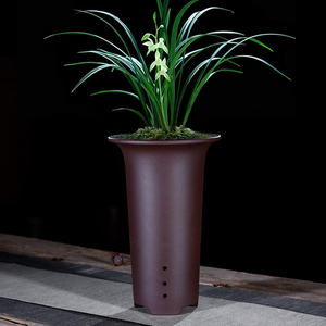 紫砂兰花盆高圆中大号宜兴精品古典素面桌面建虎皮兰花专用盆包邮