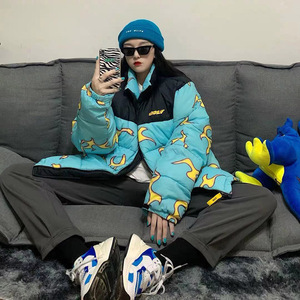 福利现货golf wang flame蓝色黑色火焰男保暖女白鸭绒羽绒服外套