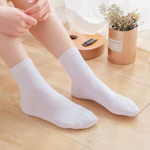 女袜子纯棉中筒袜春夏护士白袜中筒百搭黑色透气运动女短袜薄款