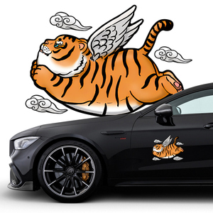 2022老虎车贴如虎添翼国潮反光汽车贴纸车门划痕贴电动摩托车装饰