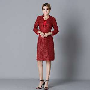 台湾折扣女装金颗红番茄春秋时尚妈妈显瘦包臀大码女装连衣裙185e