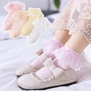 女童花边袜宝宝蕾丝公主袜春秋薄款纯棉夏季宝宝网眼地板儿童袜子