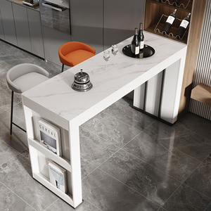 轻奢大理石岩板吧台桌家用客厅隔断墙餐桌一体厨房中岛台高脚桌椅