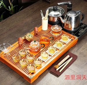 今年热卖的整套实木茶盘祥云茶具托盘带烧水泡茶壶电磁炉组合一体