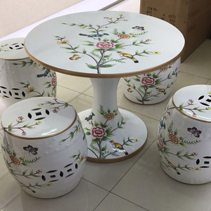 新中式陶瓷餐凳子家用餐椅美式乡村现代复古家具简约轻奢陶瓷鼓凳