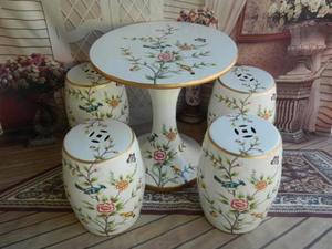 彩绘桌子凳子套装家具轻奢圆桌陶瓷鼓凳套几中式美式古典桌椅茶桌