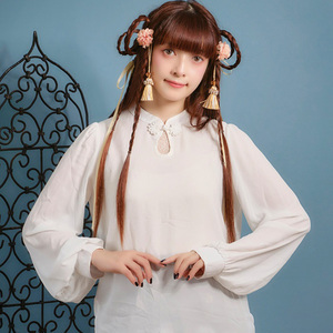 axes femme国风古风飘逸中华风灯笼袖复古盘扣上衣衬衫ts91x30s