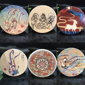 敦煌旅游纪念品工艺品敦煌莫高窟飞天壁画艺术茶杯垫摆件五个包邮