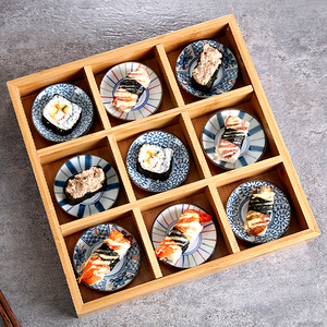 日式和风料理九宫格餐具烤肉店餐具竹盒多格零食盘寿司竹木盒餐盘