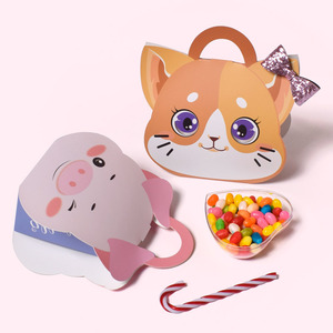 创意手提萌宠糖果包装礼盒猫咪粉猪纸袋糖果盒创意包装礼物纸盒子