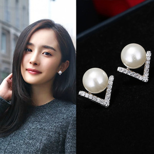 明星杨幂赵丽颖同款s925纯银耳耳饰珍珠耳环百搭气质耳钉女防过敏