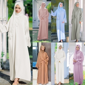 新款五色中东女装女士长袍马来西亚印尼连衣裙配头巾迪拜旅游服装