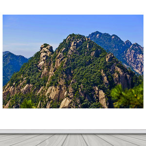 黄山风景画大山高山靠山图有山无水办公室背景客厅招财装饰贴纸画
