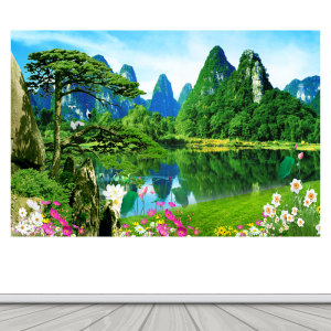 桂林山水山水画客厅装饰风景画沙发背景墙装饰画迎客松贴纸画自粘