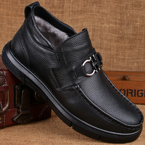 棉皮鞋男真皮冬季保暖加绒二棉鞋高帮商务休闲中年男士软底爸爸鞋