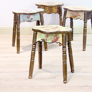 北欧凳子家用实木时尚创意餐桌凳椅现代板凳田园整装叠放客厅圆凳