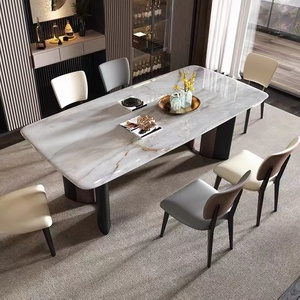岩板餐桌家用意式轻奢现代简约悬浮高级感长方形微晶石餐桌椅组合
