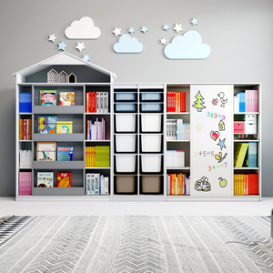 可比熊实木儿童书架绘本架推拉门书柜落地置物架家庭小孩玩具收纳