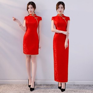 高档品牌礼仪服装女旗袍短款迎宾小姐服夏中国风时尚优雅红色长款