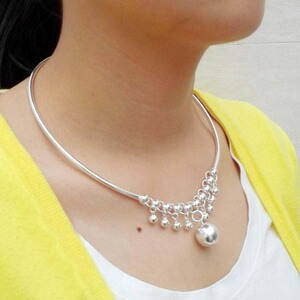 复古990纯银颈圈银项圈项链短款锁骨链圆珠项圈女日韩版百搭简约