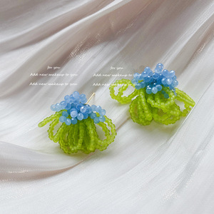 彩色串珠小清新耳环花朵百搭小众设计水晶玻璃珠耳饰森系耳钉耳夹