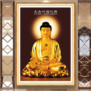 阿弥陀佛佛像画像丝绸卷轴挂画高清像墙贴结缘竖版西方三圣2人付款34