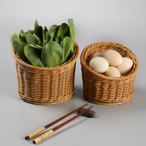 火锅菜筐圆柱形桶状菜篮收纳篮纯手工仿藤编水果篮点心篮爆米花篮