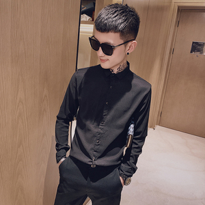 长袖衬衫男韩版潮流修身衬衣发型师帅气职业正装社会精神小伙寸衣