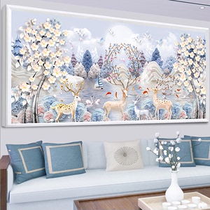 蒙娜丽莎十字绣2022新款客厅发财树麋鹿风景欧式卧室家用自己线绣